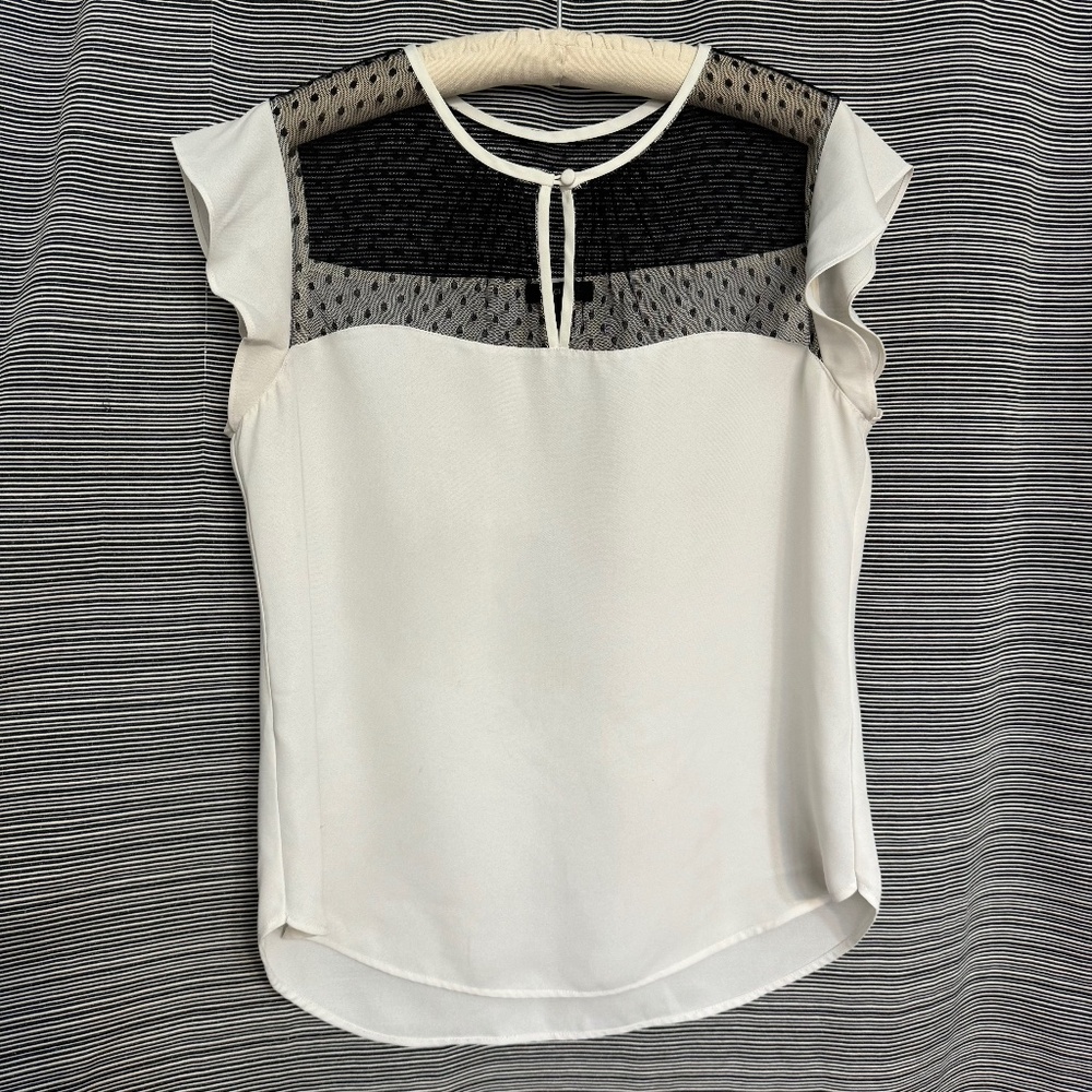 J Crew Cap Sleeve White/Black Short Sleeve Blouse Size 12